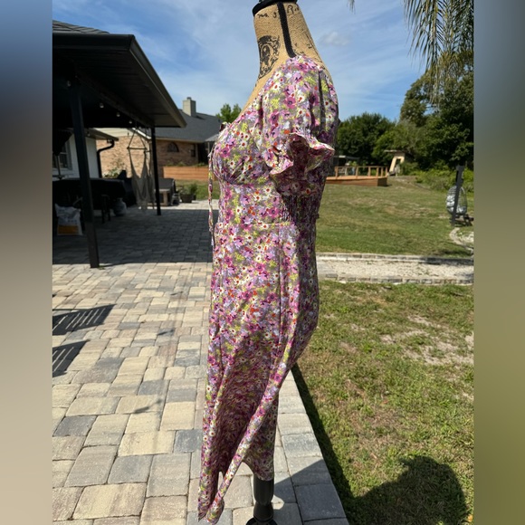 NWOT o.p.t Anthropologie Floral Boho Midi Dress with Slit Purple Size Medium - Picture 8 of 13